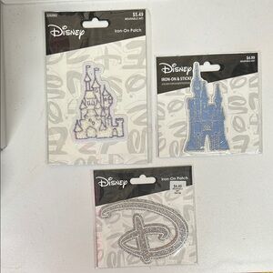 Disney Glitter Castle & Logo Patch Trio - Purple, Blue, Silver